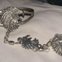 Diamond cut Sterling silver  Vintage Slave Bracelet Cuff Ring