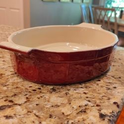 Emile Henry Oval Baker Dish Burgundy Cream 9 X 11 Inches