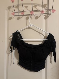 Black ruffle top with tie sleeves Size M