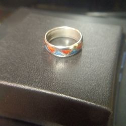 925 Sterling Silver Turquoise Chips Mens Ring.