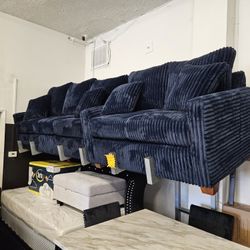Brand New Sofa & Love Seat Soft Corduroy Fabric Navy Blue $1199
