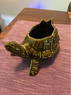 Vintage McCoy Mid Century Green Ceramic Turtle Planter
