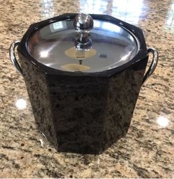 Kraftware 3Qt Ice Bucket With Silver Lid - Blk Marble Finish With Fixed Handles