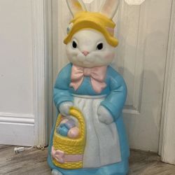Vintage Empire Girl Rabbit Mrs Easter Bunny Plastic 33" Lighted Blow Mold