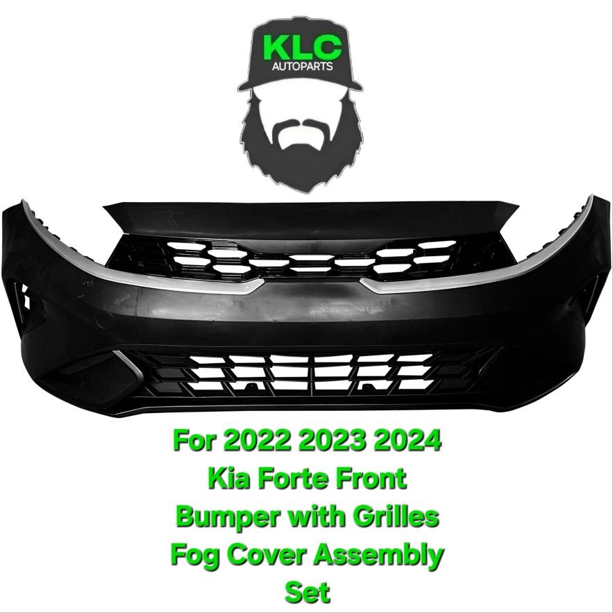 For 2022 2023 2024 Kia Forte Front Bumper with Grilles Fog Cover Assembly Set