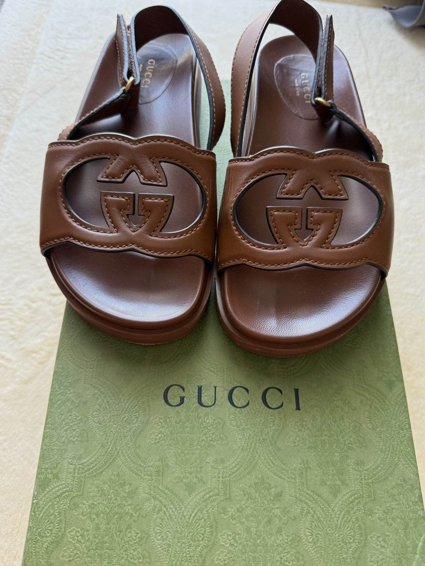 Gucci Leather Slide Sandals – Size 37 – Full Set