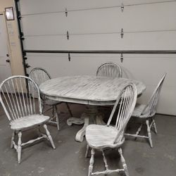 Sturdy Beautiful Distressed Rustic Whitewash 6 Piece 5 Chairs Dining Set