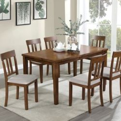 Brand New Walnut & Beige 7pc Dining Table Set 
