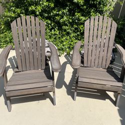 Pair of Wooden Outdoor Adirondack Chairs