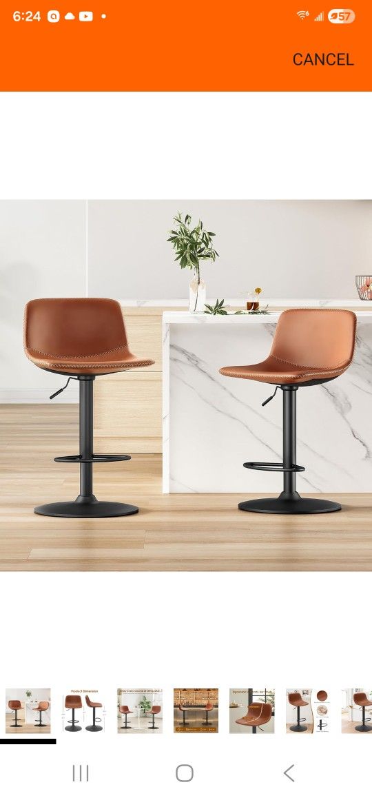 New Contemporary Metal Barstool Faux Leather Footrest Stool 360° Swivel & Adjustable , Brown