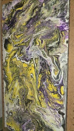 Original Abstract Pour Painting - Cosmic Storm - Vibrant Yellow & Purple