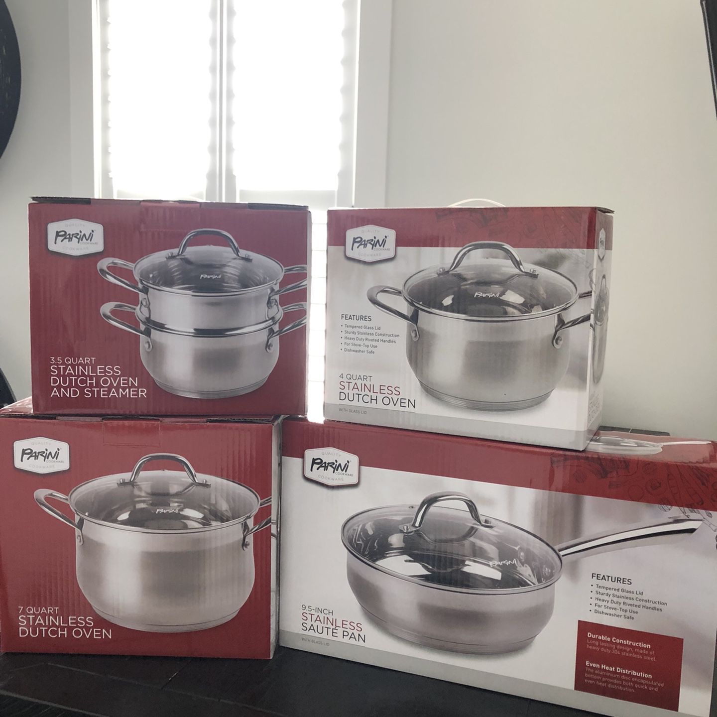Parini Cookware Stainless Saute Pan w/ Glass Lid 9.5 Inch Stove Top  Dishwasher.. BRAND NEW FEATURES - Cookware, Facebook Marketplace