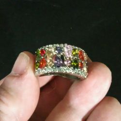 Fashion Multi Color Rhinestone Ring Sz 9