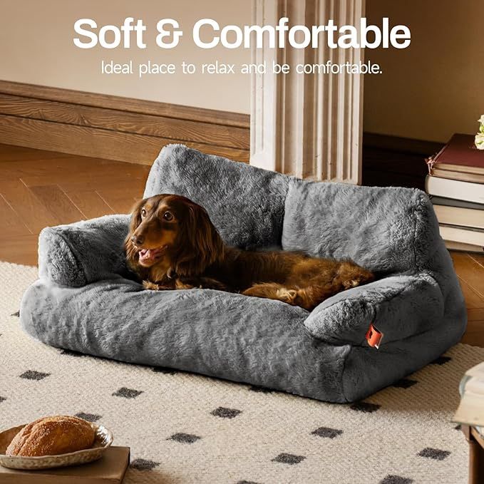 MEWOOFUN Small Dog Couch, 26″ x 19″ x 13″, Dark Grey