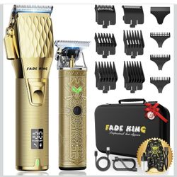 FADEKING Juego de cortapelos y recortadora de barba profesional para hombres, cortadora de barbero inalámbrica con pantalla LCD, recortadora de precis