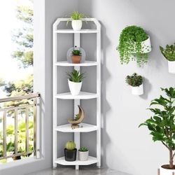 Tribesigns 5 Tier Corner Shelves, White