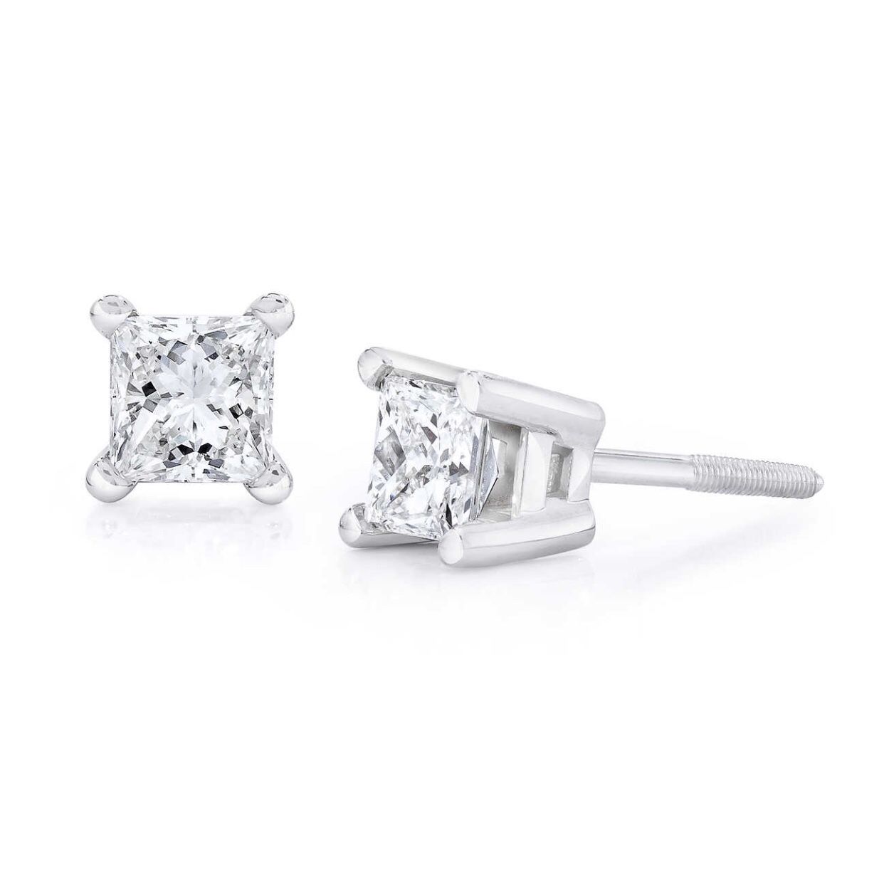 Princess Cut 0.30 ctw VS2 Clarity, I Color Diamond 14kt White Gold Screwback Stud Earrings