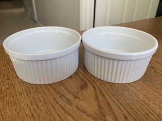 Set of 2 Ribbed White 2" x 4.5" Brule Dishes Bowls Beautiful Condition!