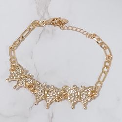 Butterfly  Butterflies Stone Bracelet (14k Gold Plated)