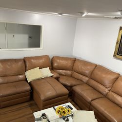 Brown Spanish Style Leather Sectional Sofa 
