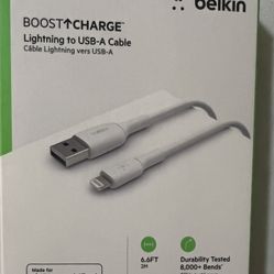 Belkin BoostCharge Flex Silicone USB-A to Lightning Cable (2M/6.6FT), MFi-Certified Charging Cable for iPhone Series with Cable Clip - White