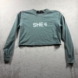 Darc Sport SHE Wolves Shirt Women's Small Green Long Sleeve Cropped Gym #10A