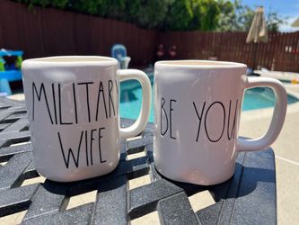 Set of 2 Rae Dunn Mugs - "MILITARY WIFE" & "BE YOU"