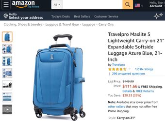 Travelpro Maxlite 5 Lightweight Carry-on 21" Expandable Softside Luggage Azure Blue, 21-Inch