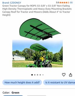 Green Tractor Canopy for ROPS 53-3/8" x 53-3/8" Non-Fading High-Density Thermoplastic and Heavy-Duty Mounting Brackets Canopy Roof for Tractor and Mow