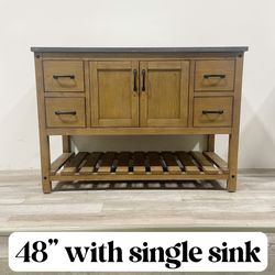 48” Solid Wood Bathroom Vanity Cabinet with Stone Countertop