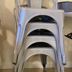 Silver Stacking Metal Chairs- Set Of 4