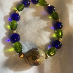 Cobalt Blue Glass And Green Bracelet