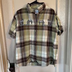 VTG Bobbie Brooks 70s/80s Women’s XL Button Down Zebra  Embroidered Earthy Safari Boho 