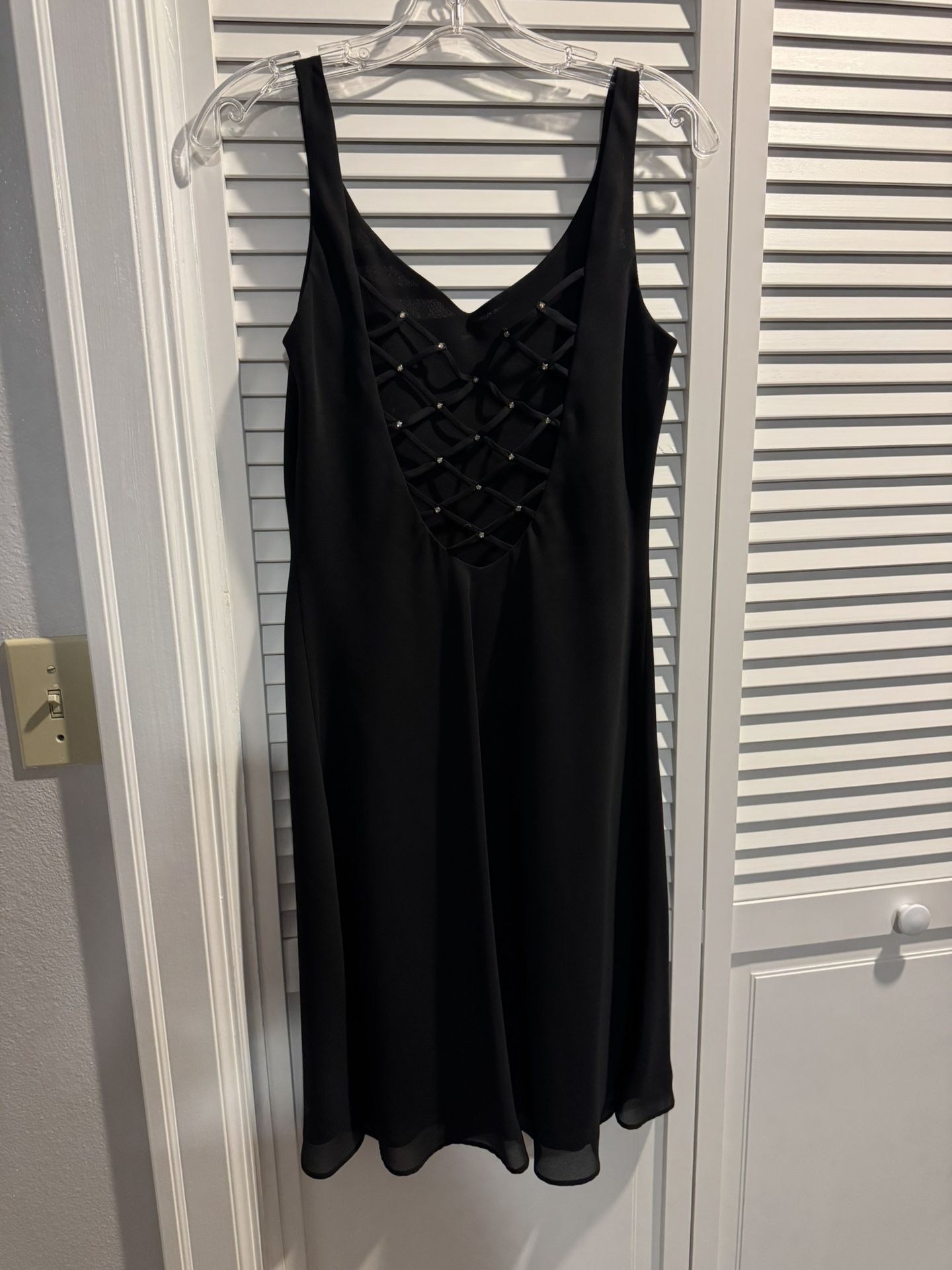 Black Cocktail Dress with Lattice Rhinestone Back