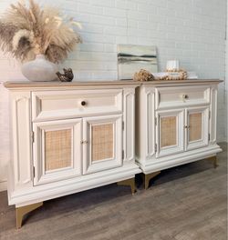 Vintage Solid Oak Matching Nightstands Antique White