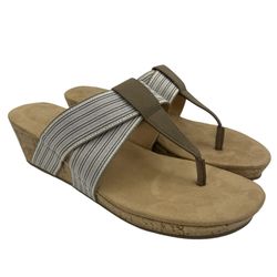 Market & Spruce cork stripped comfy brown wedge sandals women Size 6.5