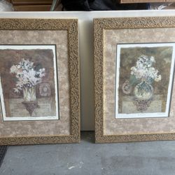 Pair Of Gold Framed Pictures Prints 