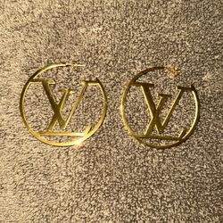 LV Post Hoop Earrings Large Size Used Like New 