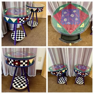 (2) Whimsical, 2 Tier, Drawer, Accent Table. End Table Pair. Side Table. $99ea. Free to ask, I reply