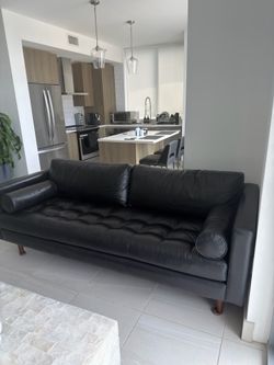 86” Genuine Italian Leather Black Sofa