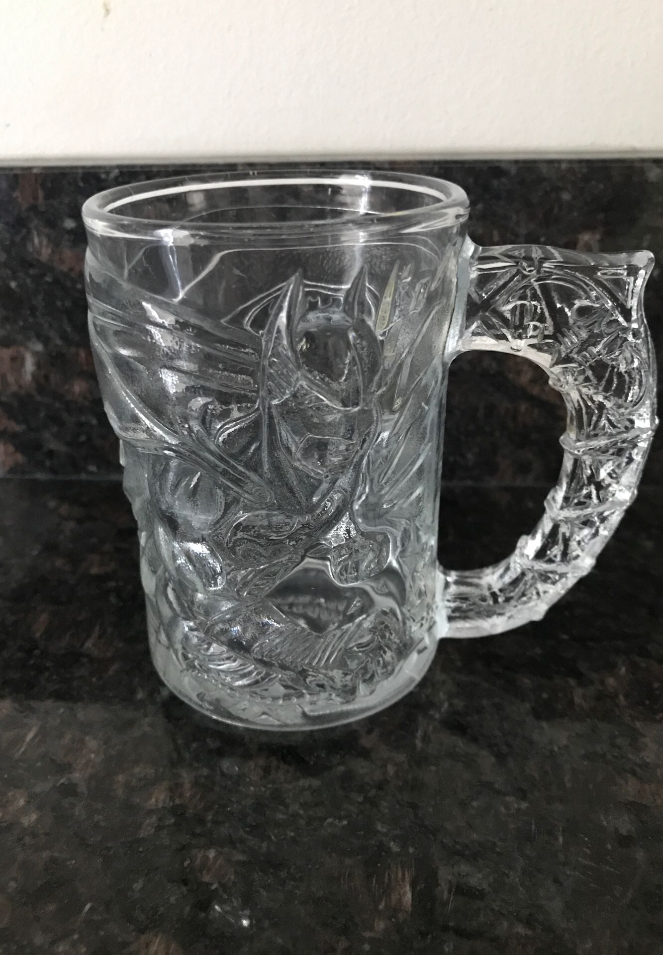 Antique 1995 comic con exclusive glass Batman cup