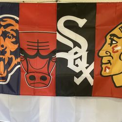 Bears, Bulls, Sox & Hawks Wall Flag (3’x5’)