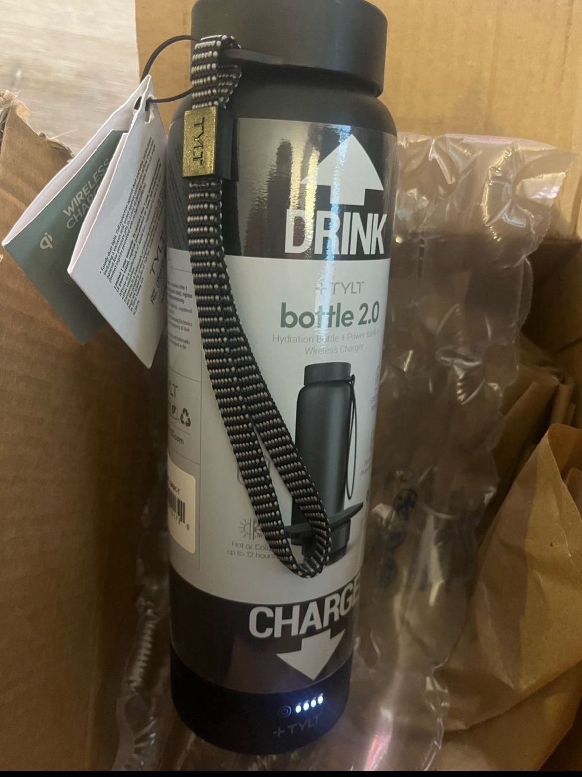 TYLT Power Bottle 2.0*24oz Bottle*Power Bank*Wireless Charging -NEW SEALED!