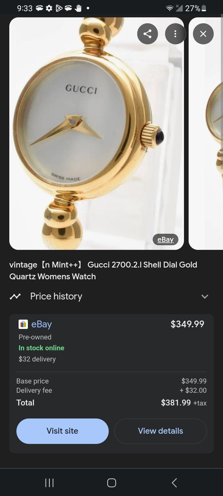 Gucci 2700.2.l Pearl Dial Gold Qz Women's Watch Used Working