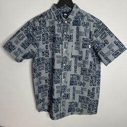 Stussy Short Sleeve Button Down Blue Bala Shirt Mens Medium Tribal