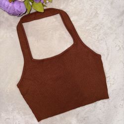 SHEIN Brown Knit Halter Top