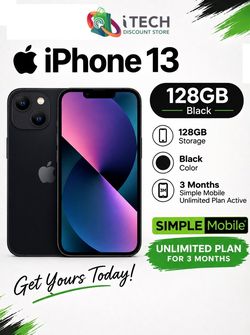 Apple iPhone 13 - 128 GB - With 3 Months of Simple Mobile Unlimited Plan Active