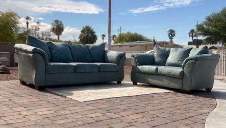 (Delivery Available) — Ashley Furniture Baby Blue Sofa + Loveseat Set