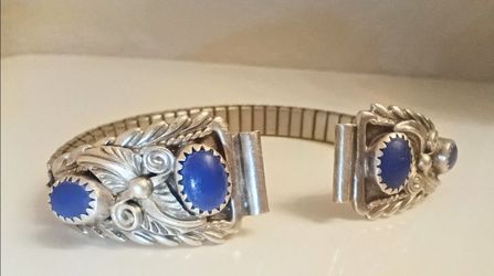 Native sterling silver lapis lazuli watch band