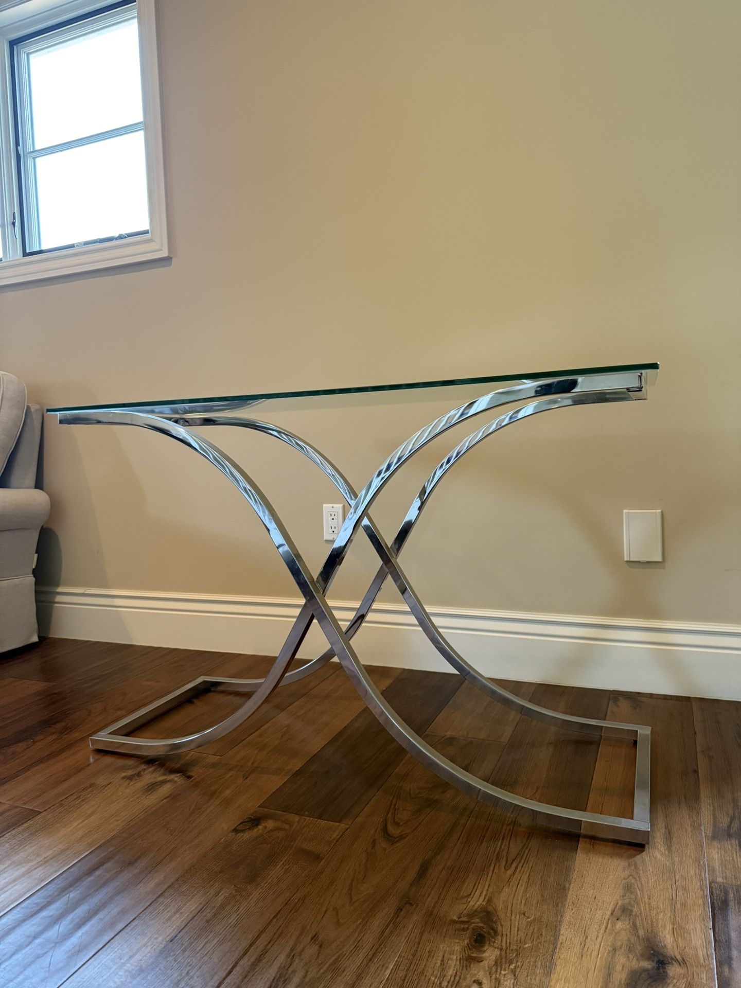 Like New Console Table Glass Silver Metal